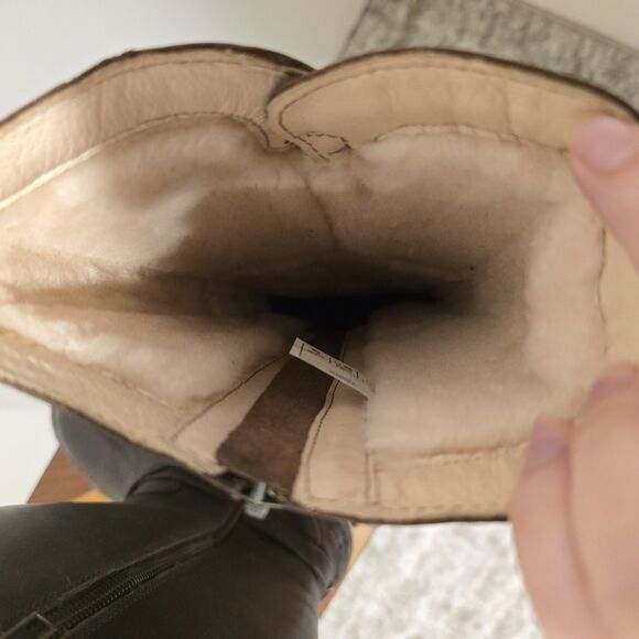 UGG Australia Rosen Riding Boots Brown Leather 7 Womens Wool Fur Lined Winter - Picture 13 of 15